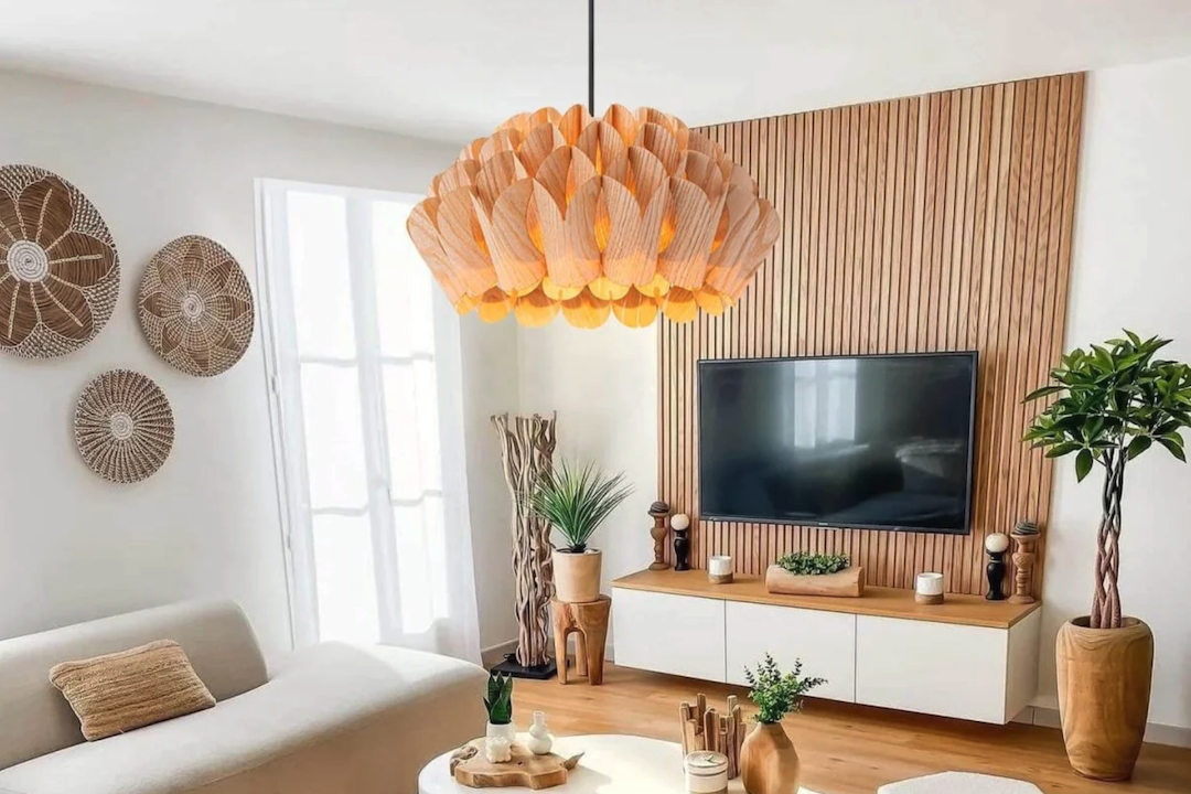 Rustic Elegance: The Conical Wooden Chandelier
